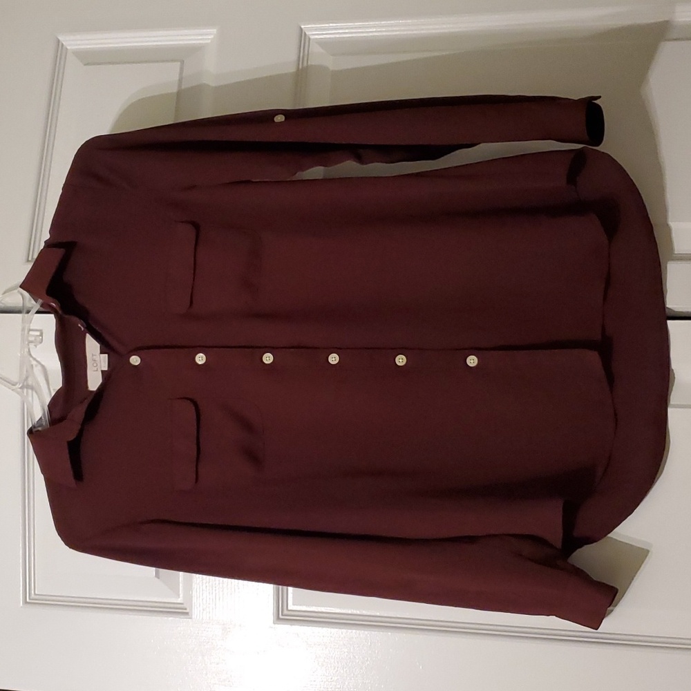 Small Maroon Loft Button-Down Blouse